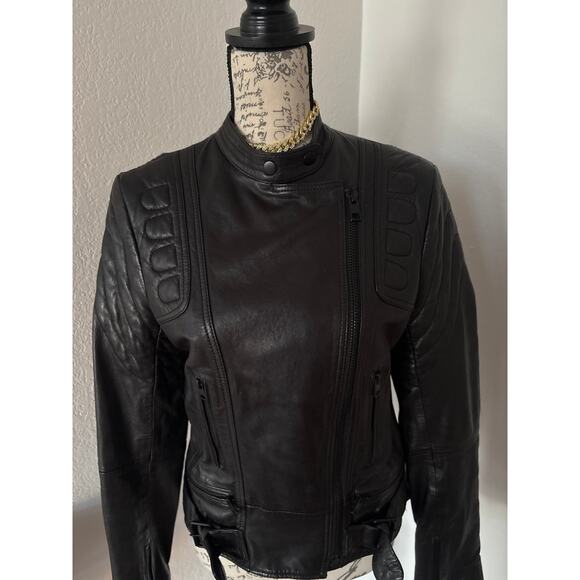 B61 ALLSAINTS Martell Biker Leather Jacket Womens 8 Grunge Chic Goth Rock Punk - Picture 3 of 12